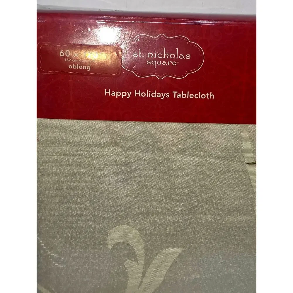 NWT St Nicholas Oblong Joy Border Happy Holiday Tablecloth 60x120